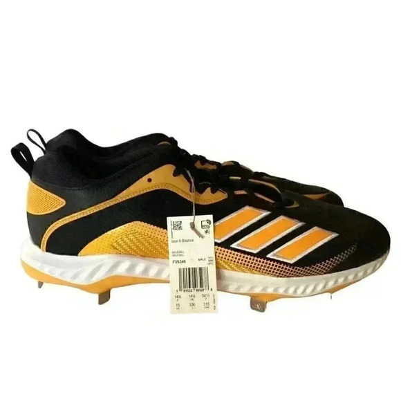 Adidas Baseball Cleats Shoes Mens 15 D Black Yellow Icon 6 Bounce Pirates NEW - Picture 3 of 9